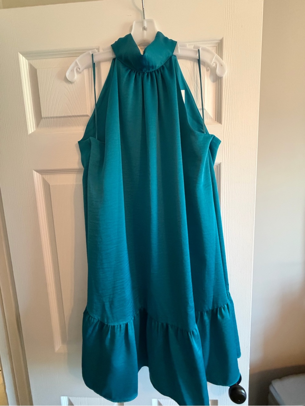 LOFT Teal Halter Neck Ruffle Dress